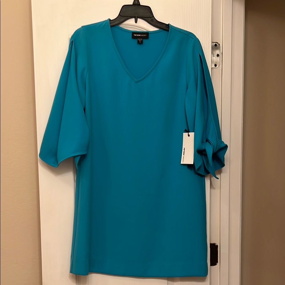 Teal V-Neck Blouse